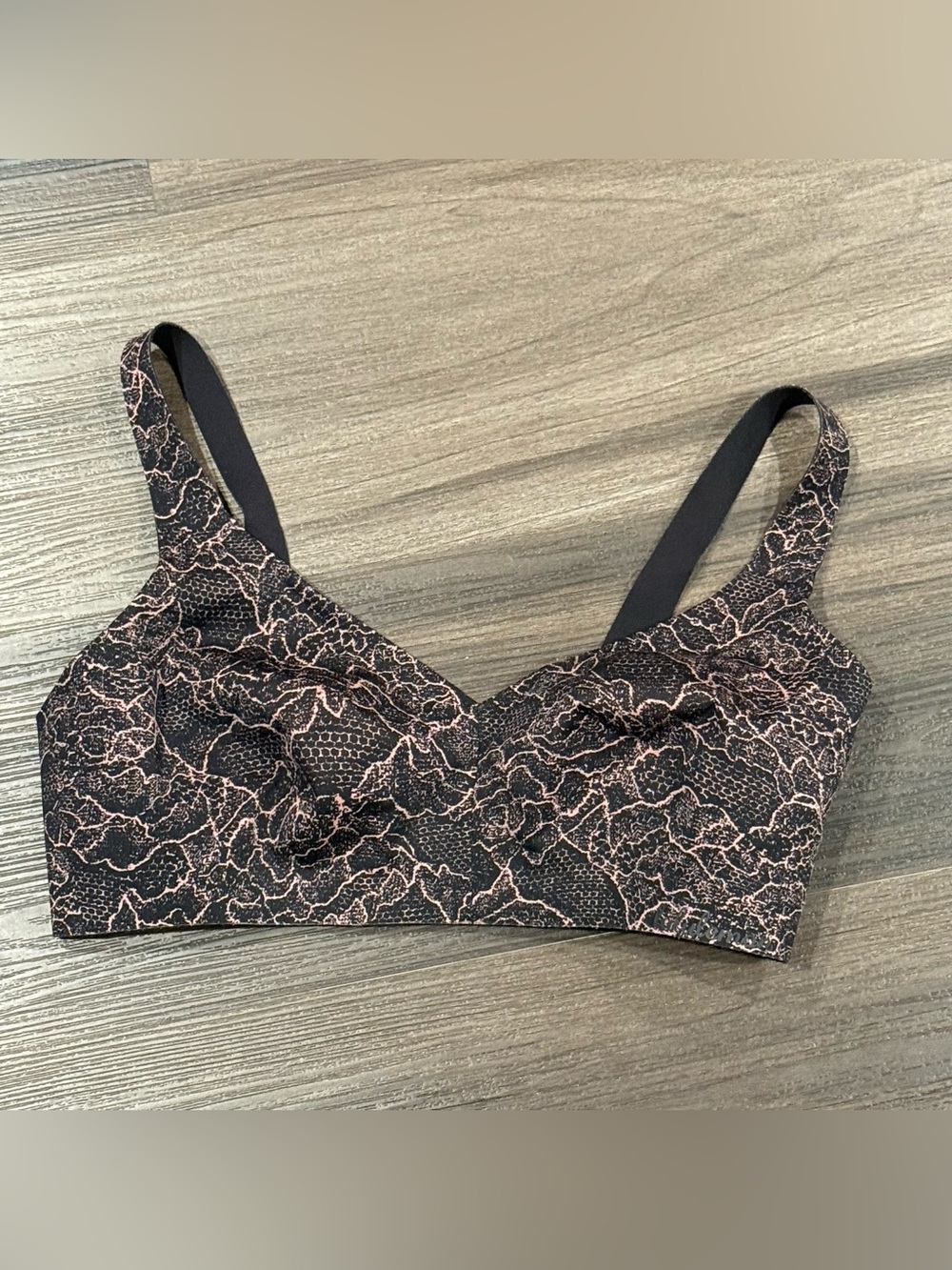 Lululemon Bra 34D Black Pink Floral Lace Print Sports Bra